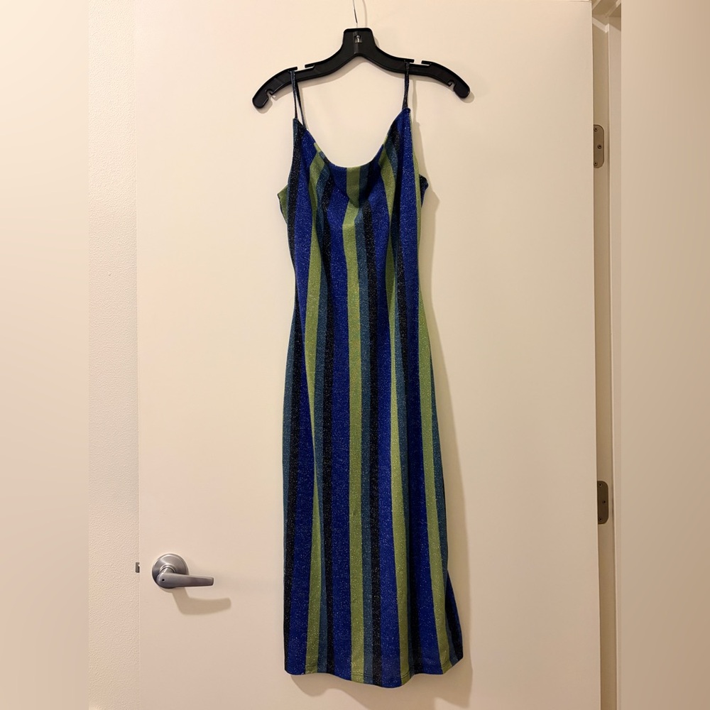 Mimi Chica Blue and Green Striped Maxi Dress